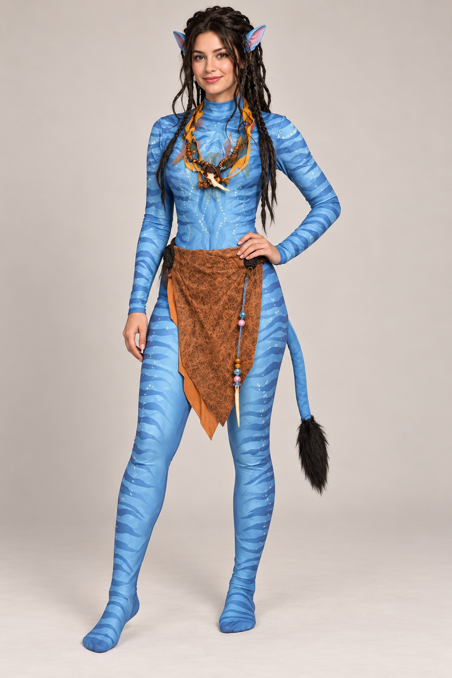Avatar Neytiri Costume Adult Medium 8-10 Spirit Halloween Blue Jumpsuit Tail